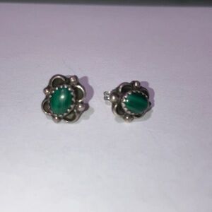 Vintage Sterling Silver and Malachite Floral Earrings